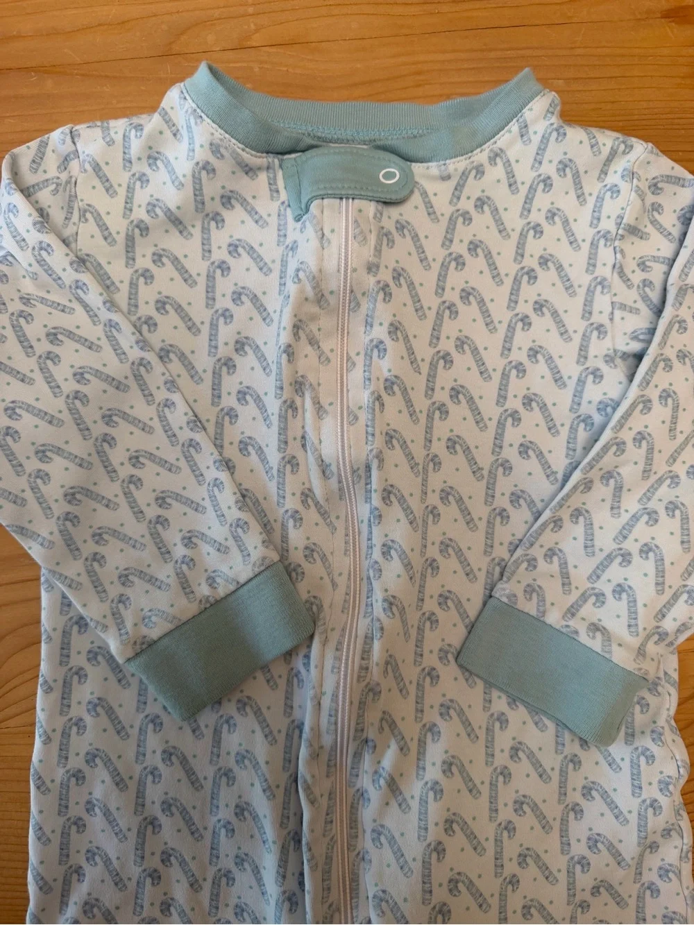 Baby One-Piece Zip Footless Christmas Pajamas in Light Blue